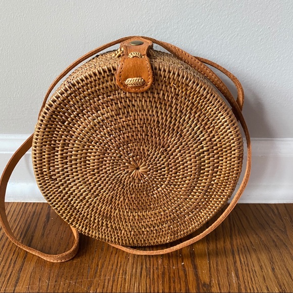 Round Hand Woven Rattan Bag